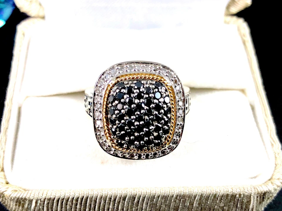 ANILLO BALISSIMA BY EFFY ORO 18K 925 ESTERLINA 1 CTW DIAMANTES BLANCO Y NEGRO TALLA 7 Foto 2 de 4