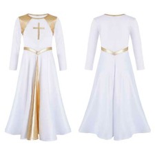 Girls Metallic Long Sleeve Worship Praise Dress Liturgical Lyrical Dance Dresses