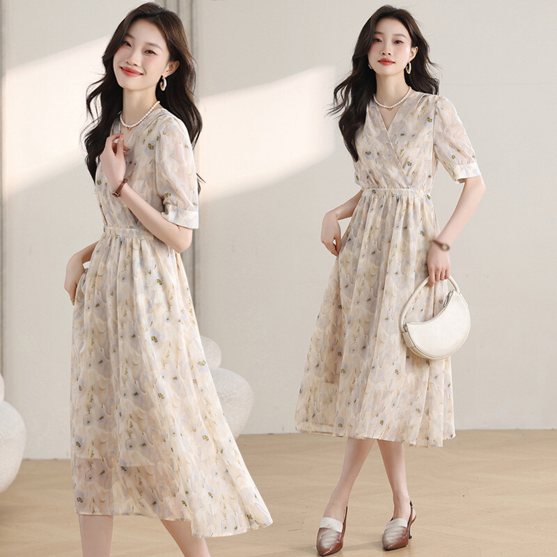 floral business casual dress Blue Floral Midi Cotton Casual Dress: Carmen Blue Floral / XSmall