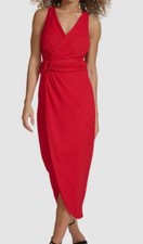 Siena Women's Red V-Neck Sleeveless O-Ring Stretch Faux Wrap Dress Size 2