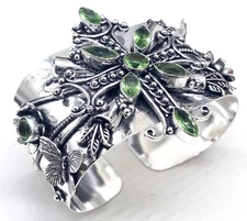 925 Sterling Silver Green Amethyst Gemstone Handmade Jewellery Cuff Bracelet