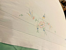 Elegancki wykwintny haftowany i ażurowy vintage podwójny prześcieradło lniane, 226 x 196cm