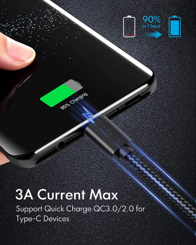 Trenzado USB C Tipo-C Carga Rápida Datos SYNC Cargador Cable Cable 3/6/10FT Lote Foto 4 de 4