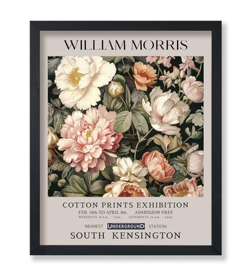 Monem Art Pink Peonies Print - William Morris Poster - Textile Pattern & Bota...