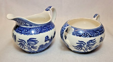 Vintage Blue Willow Creamer and 2-Handled Sugar Bowl, Unmarked