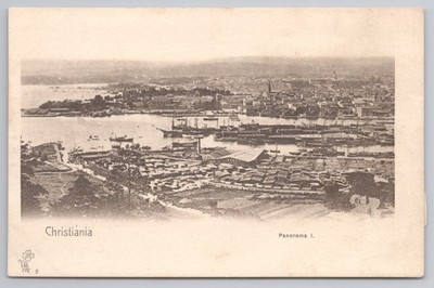 Christiania Panorama I Postkarte Oslo Hafenansicht Schifffahrt Mittet Serie Vintage