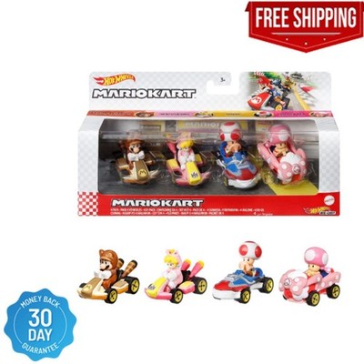 Hot Wheels Mario Kart Vehicles 4-Pack 1:64 Scale with 4 Fan-Favorite Characters