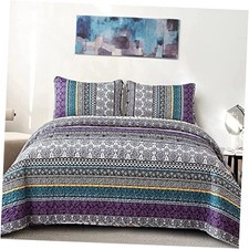 Boho Quilt Set Size Bohemian 3 Pieces Quilt Sets, Lightweight King Purple