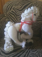 White Crochet Handmade Stuffed Horse Ruffled Mane Tail Feet Toy Pony Carousel