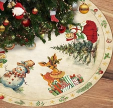 Vintage Christmas Decorations Tree Skirt 48 Inch Retro Sika Deer Xmas Tree Mat V