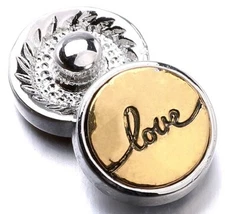 Mini Snap Jewelry Gold Tone  Love Rhinestone  fits 12mm Petite Ginger Charm