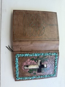 Custom Bible Cover Real Leather Cow Hide Turquoise Stone Inlay