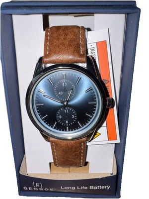 GEORGE Men s Analog Wristwatch With Long Life Battery Brown Two Piece Strap