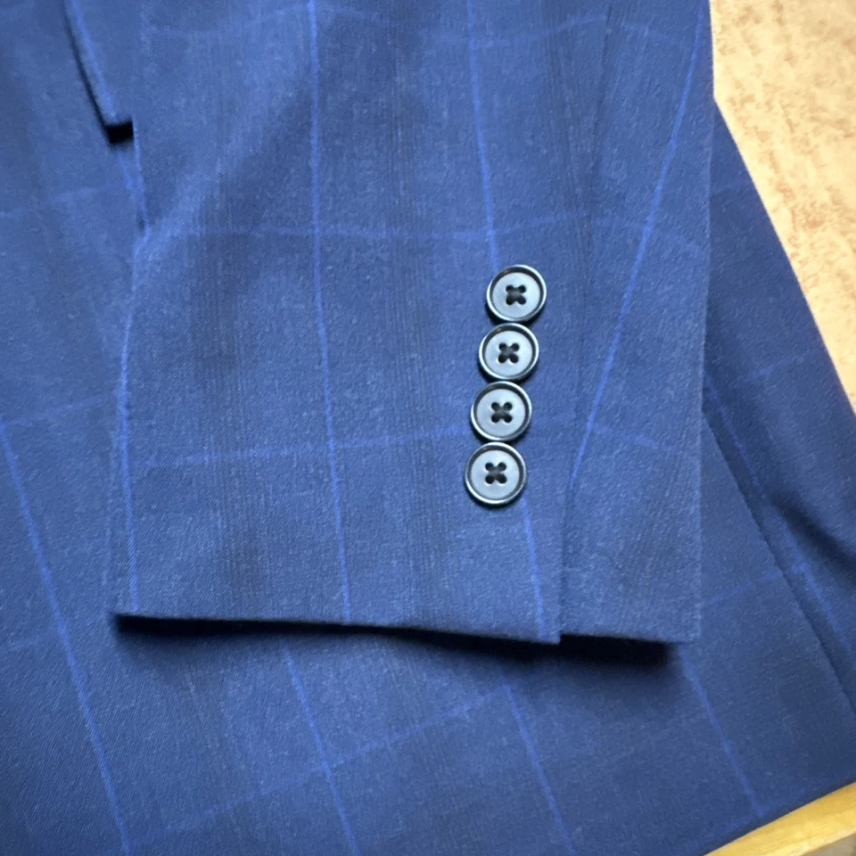 Ryan Seacrest 2 Piece Suit Men Sz 40L Jacket Pants 32 x 30 Blue Plaid Blazer - Image 2 of 4