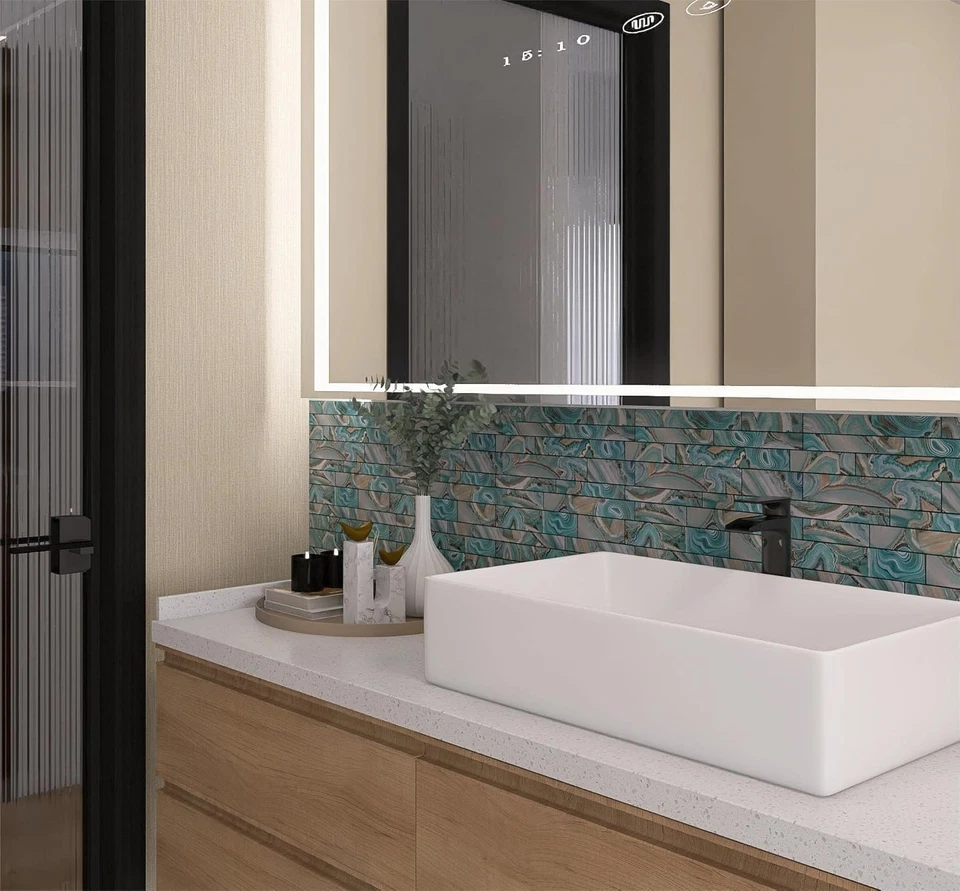 Kieacia 10 Sheet Peel And Stick Kitchen Backsplash Tiles Green Onyx PVC - Image 3 of 4