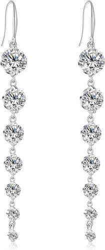925 Silver Dangle Earrings for Women Statement 5A Cubic Zirconia Prom Earrings f