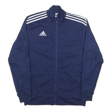 ADIDAS Mens Navy Blue Track Jacket L Polyester Blend Plain Zip Athletic