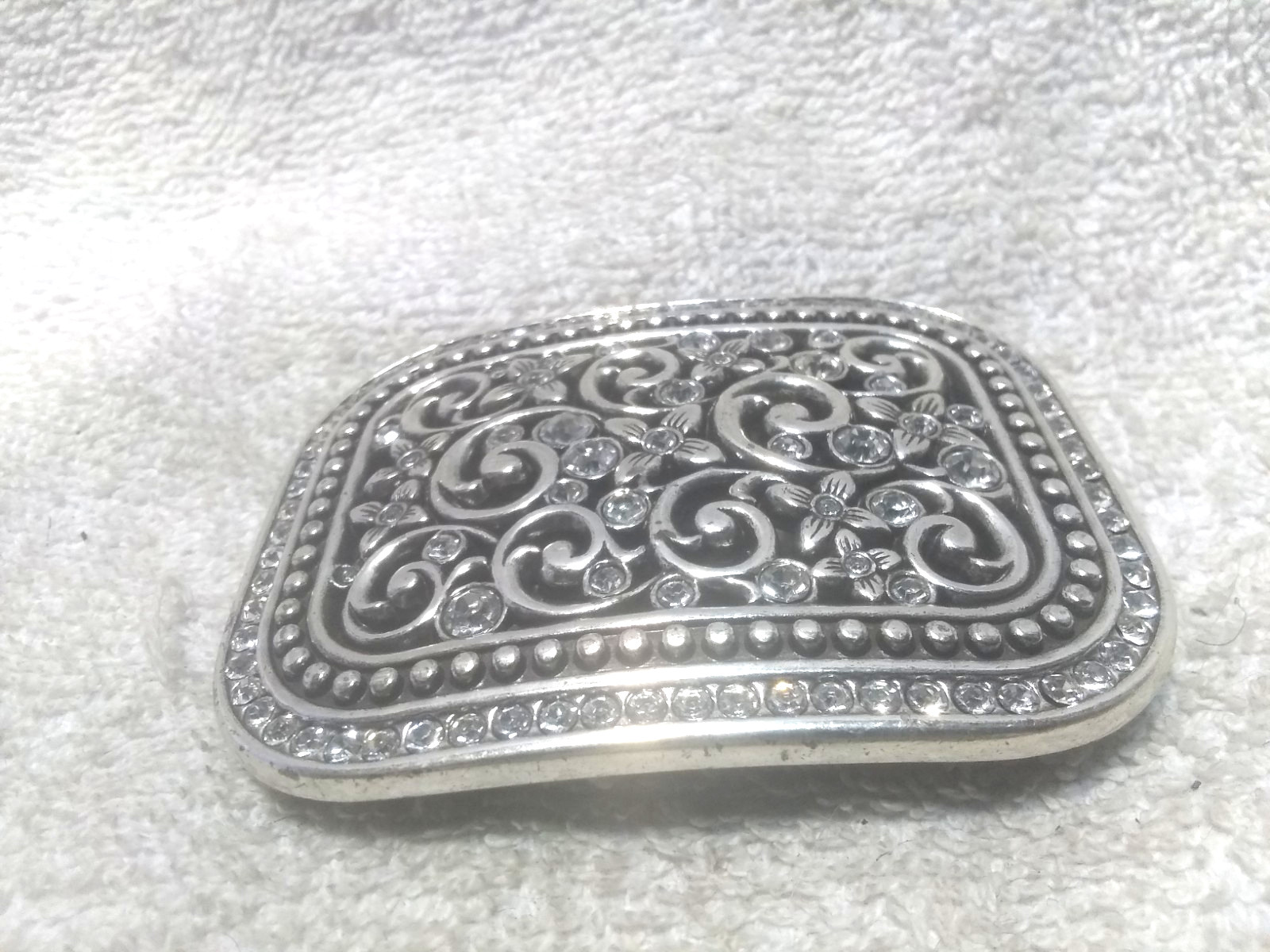 Silver Rectangle Rhinestone Filled Flower Filigre… - image 6