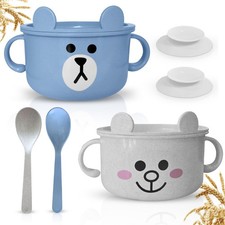 Unbreakable Bowls for Babies Toddlers with Spoon and Lid, Eco-Friendly Whea...