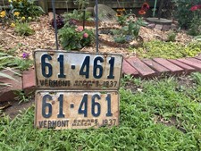 Vermont 1937 License Plate pair # 61-461, Unusual Number