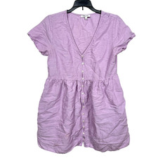 Madewell Linen Blend Alexandra Mini Dress Small Purple Babydoll Button Front