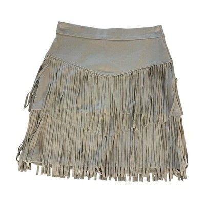 Francescas Alya Ivory Cream Faux Suede Fringe Mini Skirt XS Western Festival