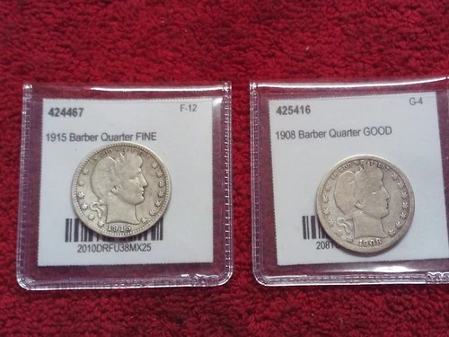 1908 P and 1915 P Circulated Barber Quarters