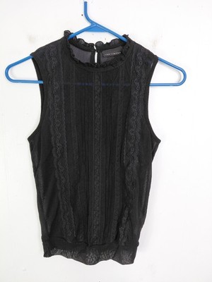 The Limited Top Womens Size XS Ruffle Neck Mesh Black Goth Dark Romantic Y2K