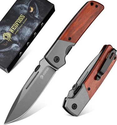 Hochwertiges Klappmesser mit Holzgriff, Outdoor Survival Messer, Geschenk - Bild 1 von 4