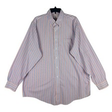 Brooks Brothers Traditional Fit Non-Iron Striped Oxford Shirt Blue Orange 17-35