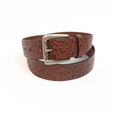 Women's Genuine Leather Belt Brown Embossed Floral Pattern Size Large 36"