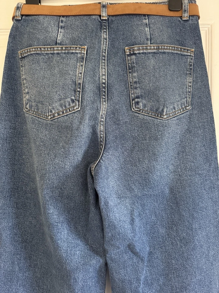 New Zara Wide Leg High Waisted Crop Jeans 40 Uk 12 - Image 4 of 4