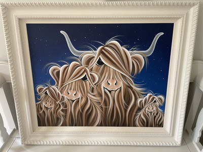 Jennifer Hogwood Original Star Gazing Herd Highland Cow Gemälde Echtheitszertifikat Swarovski