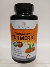 Sunergetic USDA Certified Organic Turmeric Supplement With Black Pepper 
