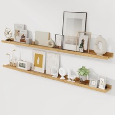 Solid Ash Wood Picture Ledge Shelf, Floating Shelves Set of 2, 56 Inch Long L...