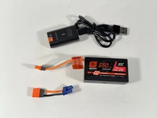 New Spektrum 7.4v 2s 650mah 30c Mini LiPo Battery w/ Charger Axial Capra UTB18