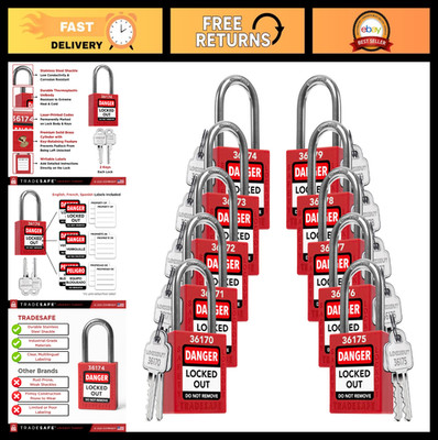10 Red Lockout Tagout Locks Set - Keyed Different, OSHA Compliant Safety Padlock