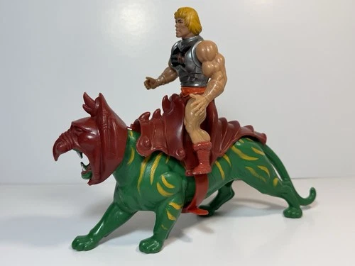 Vtg 1981 Mattel Battle Cat & Battle Damaged He-Man Masters Of The Universe MOTU