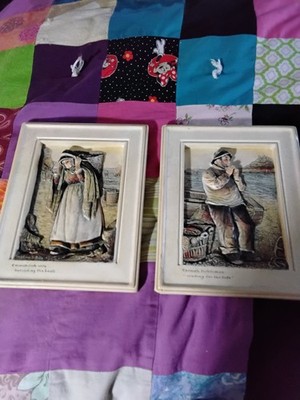 Bossons Ivorex 3D Wall Plaque Cornish Fisherman - Waiting For Ride And His wife 