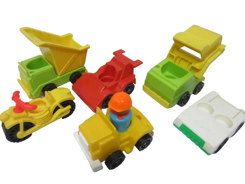 Six Vintage Fisher Price Little People Vehicles~Race Car~Motorcycle~Car~Dump Trk