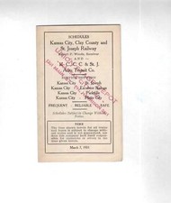 1931 KANSAS CITY CLAY COUNTY & ST JOSEPH RAILWAY TIMETABLE TROLLEY