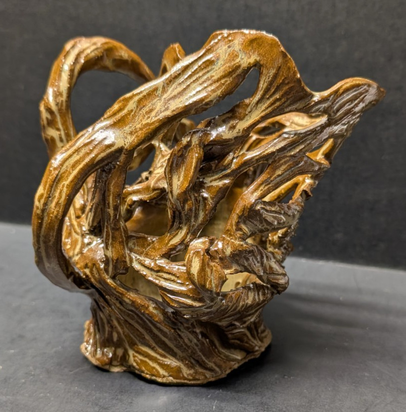 Unique Hand Crafted Pottery Root Sculpture Candle Holder 5.5"H x 5.5"W x 5"L