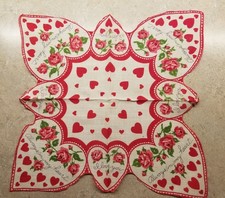 Vintage "Always In My Heart" Valentine Red Hearts Handkerchief Hanky Hankie