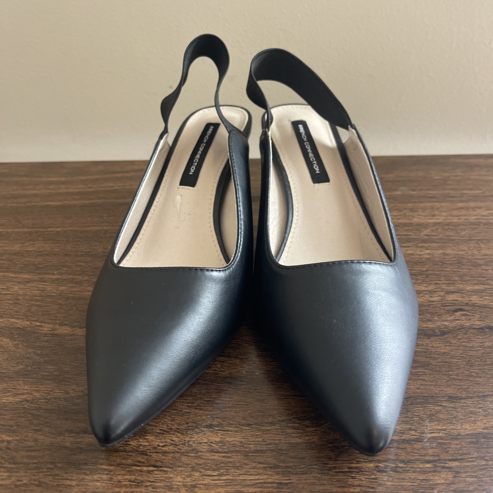 French Connection Solid Black Pointed Toe Slingba… - image 1