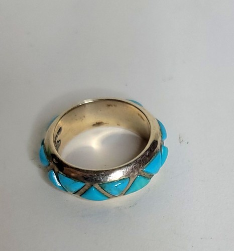 Sterling Silver Turquoise Inlay Ring Size 5 Signed SC Silver Cloud Company - Picture 4 of 7