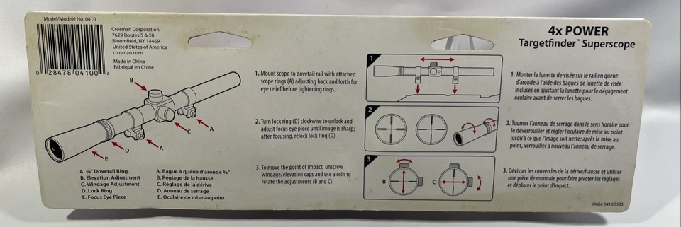 Mira para rifle Crosman 0410 Targetfinder Superscope 4x15 mm retícula dúplex, negra Foto 3 de 3