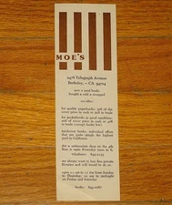 VINTAGE MOE'S BOOKS BOOKSTORE~BOOKSHOP AD~PROMO BOOKMARK~BERKELEY~CALIFORNIA
