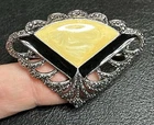 Avon Art Deco Brooch Cream Black Enamel Silver Tone Fan Vintage Jewelry