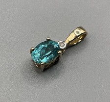 9ct Gold Diamond Blue zircon Pendant - 375 Hallmark