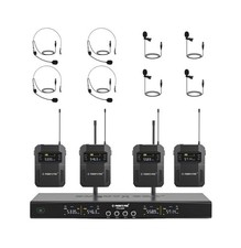 Phenyx Pro Wireless Microphone System, 4-Channel Wireless Mic Set w/ 4 Bodypa